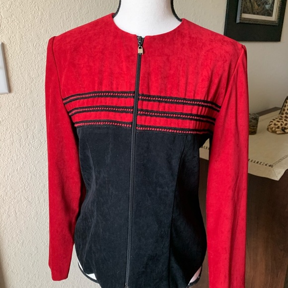 Red and black blazer jacket- suede! Size 8 - Picture 2 of 7